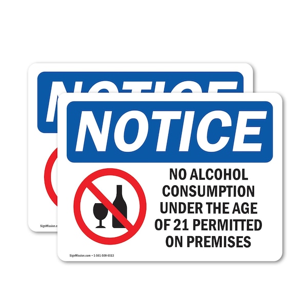 Signmission No Alcohol Consumption Sign With Symbol, 5 in W x Rectangle, Vinyl Decal OS-2PACK-NS-D-35-L-15999 - main